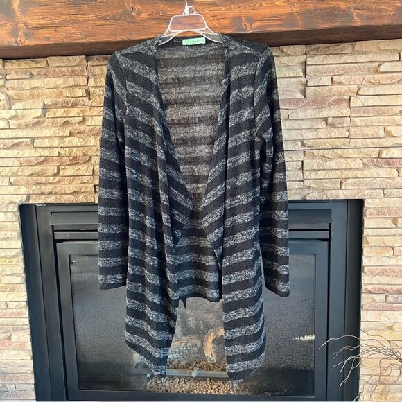 Chris & Carole Open Front Long Sleeve Lightweight Black Gray Cardigan - Picture 2 of 7